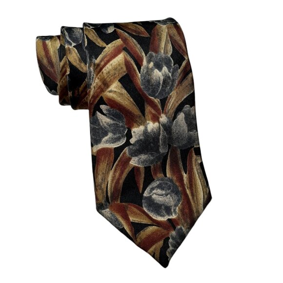 VTG Christian Dior Monsieur Tie Cocktail Party Fall Floral USA Made Italian Silk - Picture 1 of 11